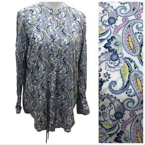 LOFT Ann Taylor Popover Blouse Henley Tunic Paisley Print